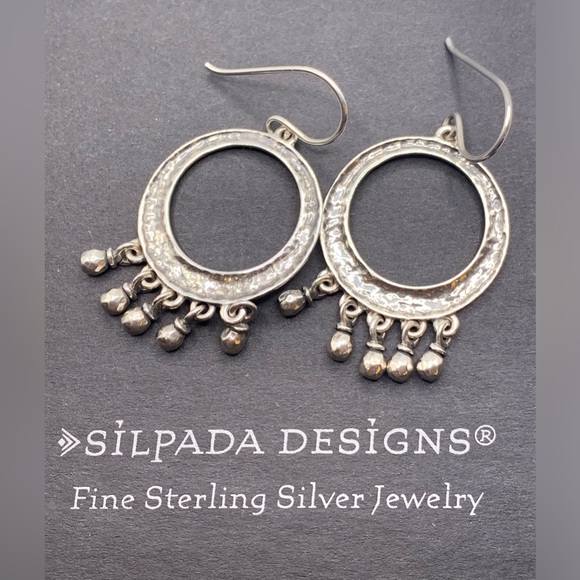 Silpada RARE HTF Sterling Hammered ChaCha Hoops With French Wires Earrings - Picture 1 of 15